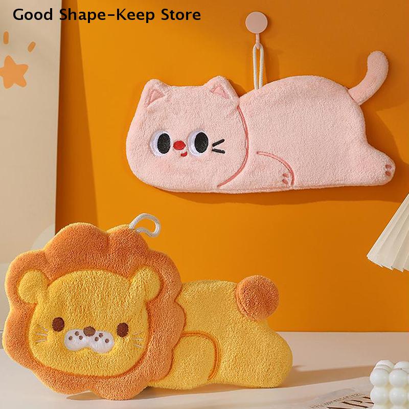 Cartoon Cat Quick Drying Lion Hand Towel Kitchen Bathroom Hand Towel Hanging Type With Super Water Absorption
