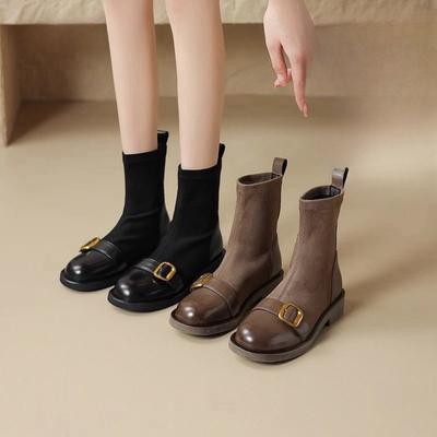 Leather Short Boots Women's Autumn 2025 New Platform Martin Boots Thick Heel Korean Small Bare Boots High Heel Thin Boots