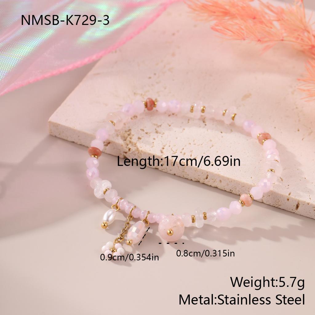 GEMCHIC Women's Colorful Beaded Stainless Steel Bracelet Set with Heart Bow Flower Charms Non-Tarnish Luxury Fashion Jewelry