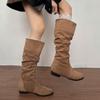 Vintage Pleated Women Knee High Boots Fashion Low Heels Pointed Toe Shoes Autumn Winter Slip On Modern Long Botas Para Mujer