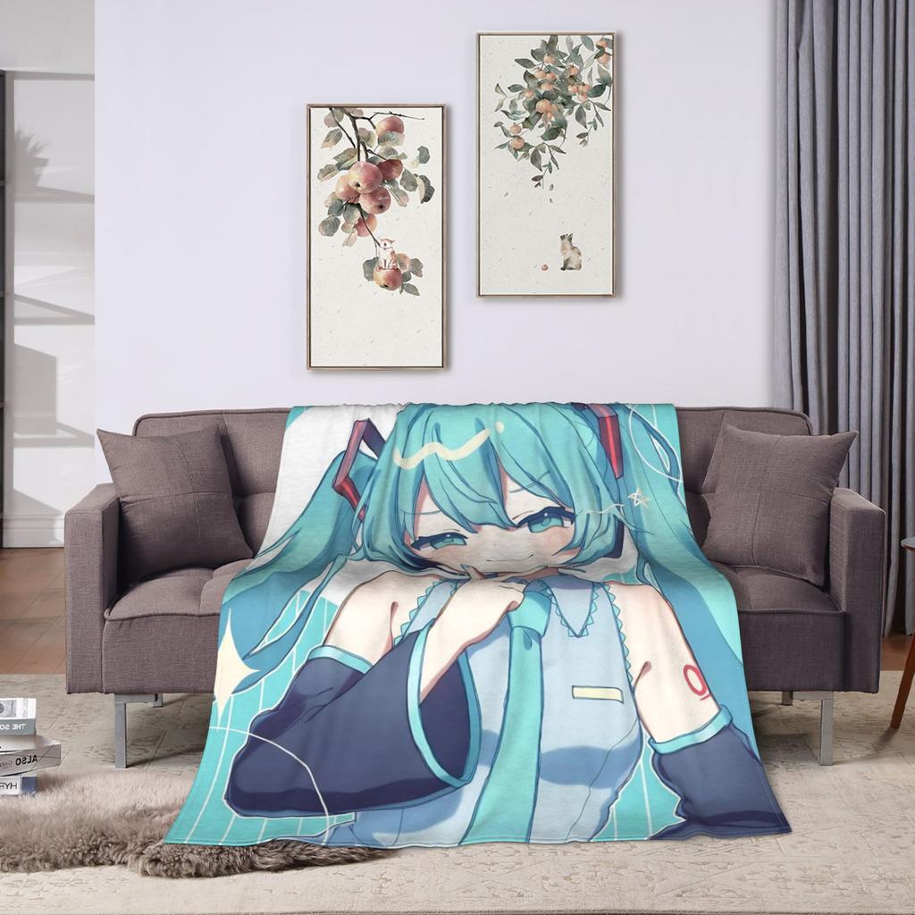 Hatsune Miku Anime Fashion Blanket Fleece Spring Autumn Multifunction Super Soft Throw Fashion Blankets for Sofa Bedroom Bedding Throws