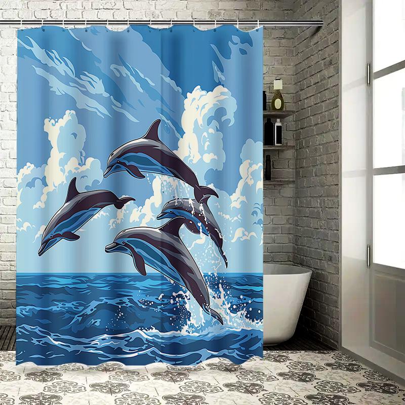 Leap Of Dolphins In The Blue Ocean - Waterproof Shower Curtain For Your Bathroom Suitable For Wet And Dry Separation Easy-Clean