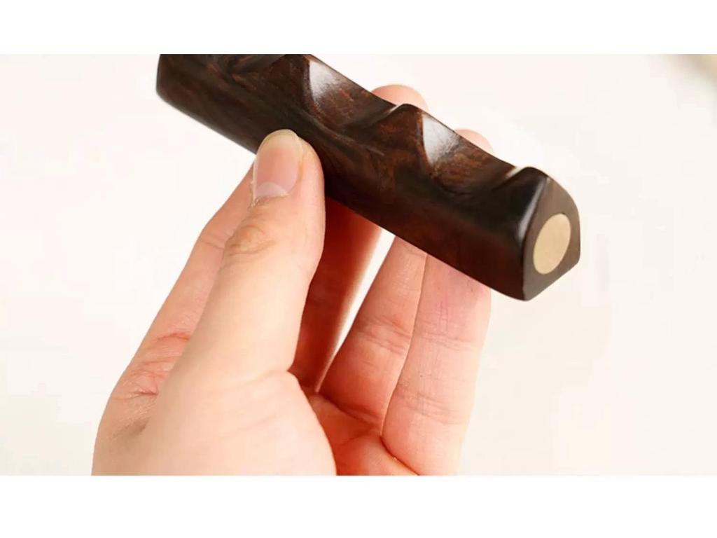 Ebony Inlaid Copper Brush Holder: Solid Wood Pen Rest for Calligraphy Supplies