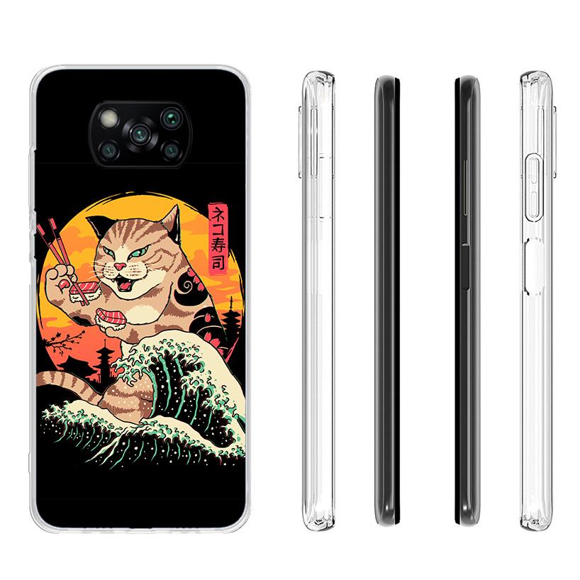 Ramen Sushi Samurai Tattoo Cat Cover Phone Case For Xiaomi Poco F7 Ultra X7 X6 X5 Pro M7 Redmi 15C 15 13C 13 12C 12 10C 10 9A 9C
