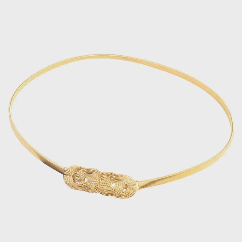 Damski Cienki Metalowy Elastyczny Pasek z Dekoracją Łańcuszka Biodrowego w Kształcie Kwiatu Róży - Idealny do Dopasowania do Spódnic i Sukienek