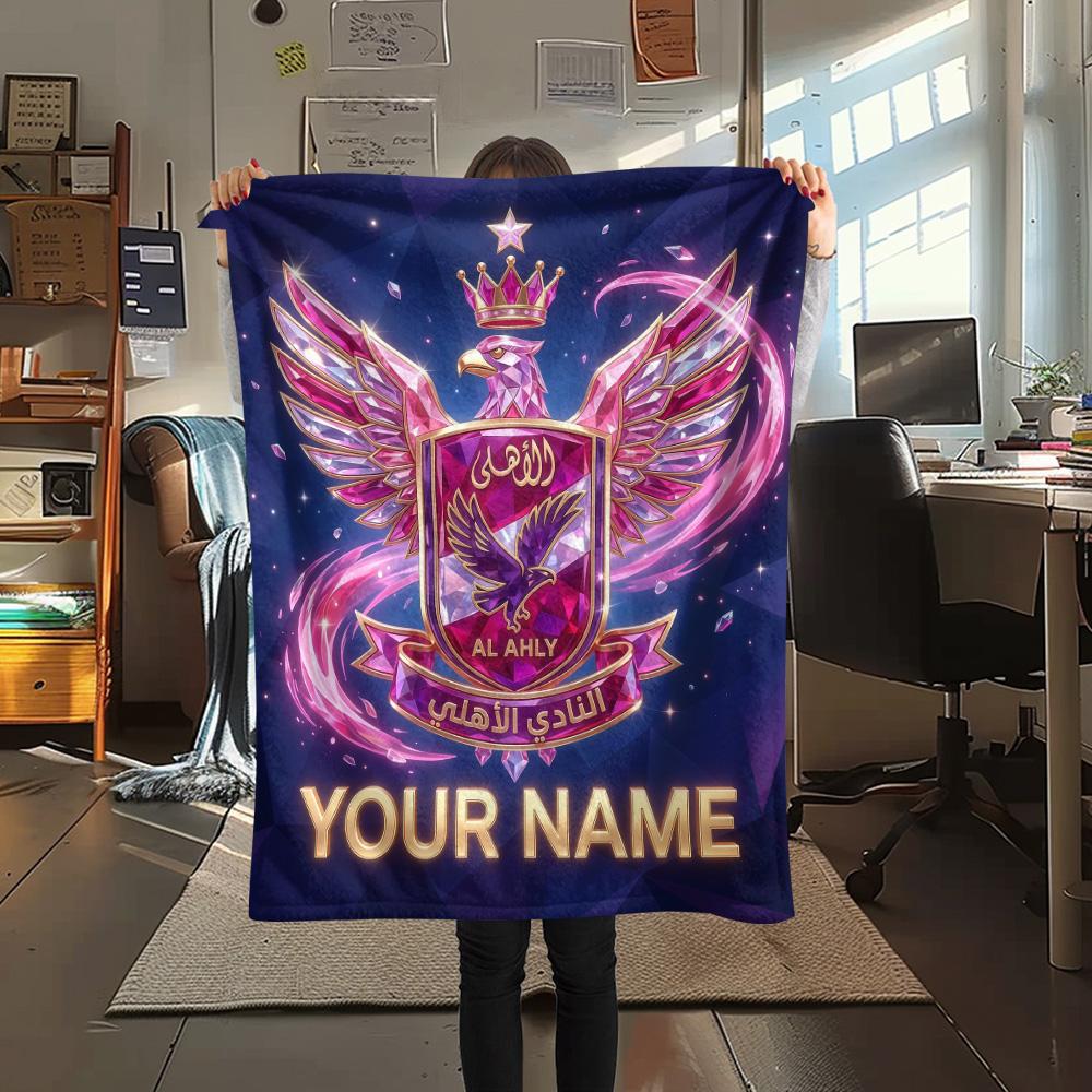Custom Name Al Ahly SC2 Flannel Blanket, High Quality Comfortable for All Seasons, Home Decor, Warmth and Comfort