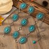 Boho Ethnic Handmade Waist Chain Belt With Turquoise Inlay Matte Metal Single Loop 115cm Length Women