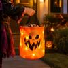 Creative Pumpkin Gift Pouch Glowing Candy Bag with LED Lights, Reusable Halloween Treat Night Visibility Bucket Tote for Kids, Trick or Handbag Party