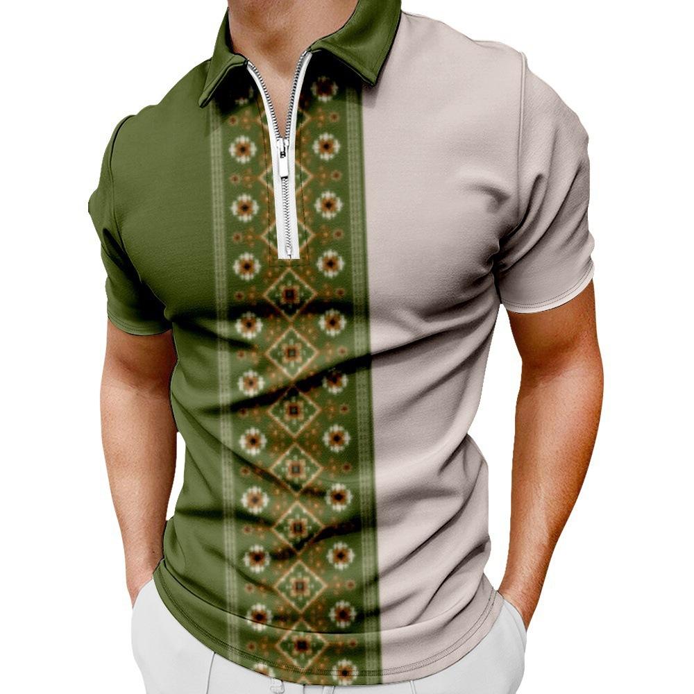 

Мужская повседневная рубашка-поло с коротким рукавом и цифровой 3D-печатью на молнии Мужская одежда 5XL
