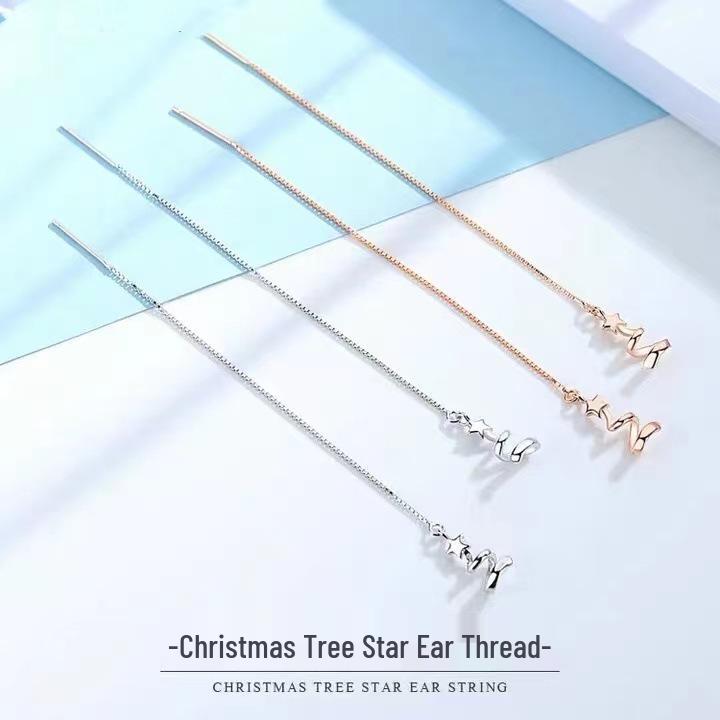 

925 Sterling Silver Rotating Star Tassel Christmas Earrings S925 Sterling Silver Material рожевий колір золота