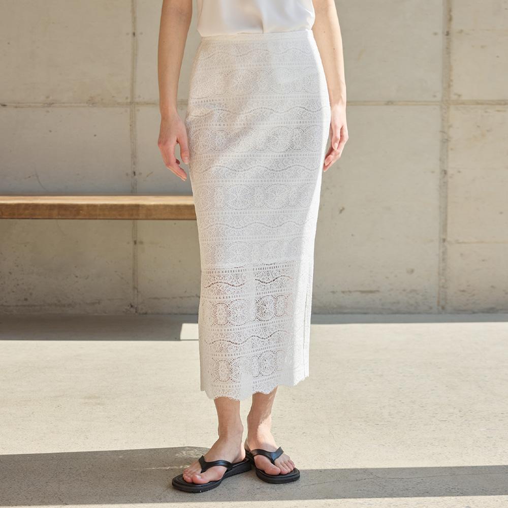 Hiikeu Lace Slim Skirt_White
