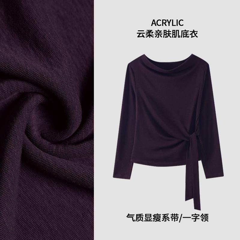 

Bottom shirt women s high-end long-sleeved shirt autumn strap top solid color irregular design t-shirt XXXL