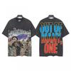 Mens Oversized Graphic Tee With Skull Print Washed Vintage Cotton T-Shirt Loose Fit Short Sleeve Crew Neck