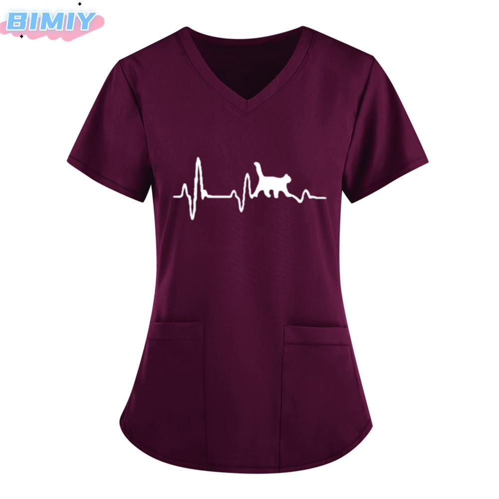 Damen T-Shirt V-Ausschnitt Krankenpflegeuniform Einfarbiges Muster Freizeit T-Shirt