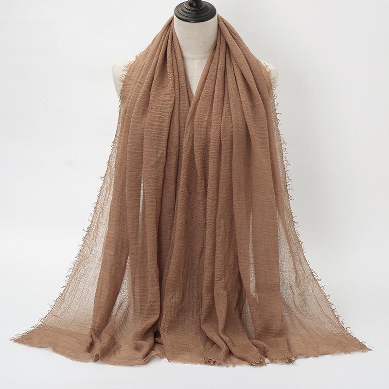 New Style Wrinkled Cotton Scarf with Fur Edge and Rayon, Large Solid Color Women's Headscarf BS414