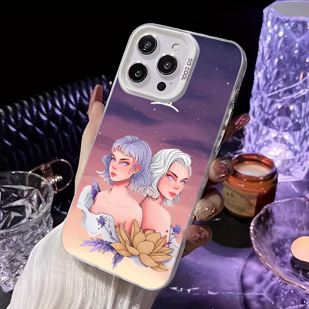 Zodiac Sign Gemini Mobile Phone Case for iPhone 17 16 15 14 13 12 11 X XR XS 8 7 Air Pro Max Plus White Translucent Cover