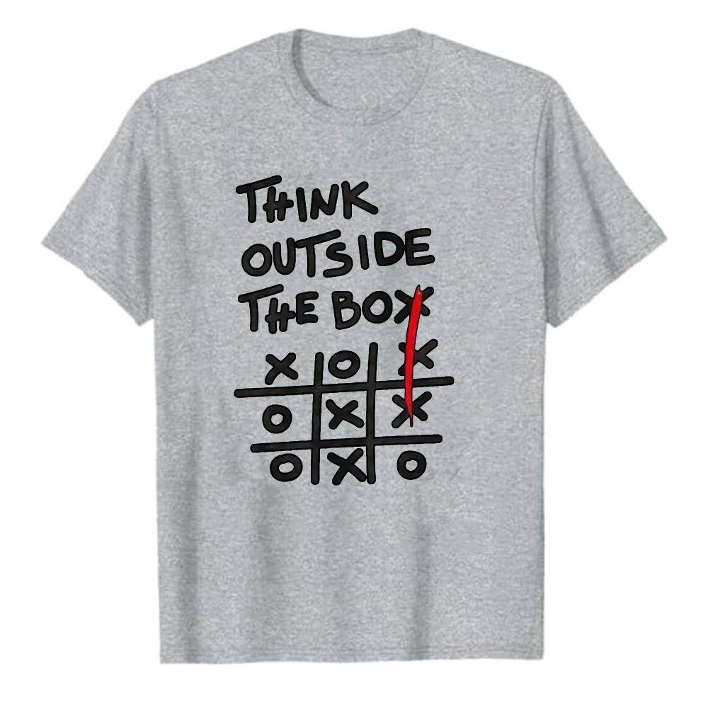 TicTacToe Graphic Print White Crewneck Short Sleeve Relaxed Fit Tee Think Outside The Box Red Diagonal Line Unisex Clothing Tops