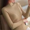 Long Sleeved Autumn Bottoming Spring Knitted Sweater Women Casual Laciness Mock Neck Tight Fit Pullover Top