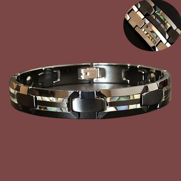 Tungsten Gold Ceramic Men's Magnetic Bangle: Scratch-Resistant, Waterproof, Colorful Shell Inlay