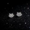 Beixi S999 Silver Needle Cat Ear Studs - Full Diamond Cute Fairy Style Earrings for Ear Hole Care.