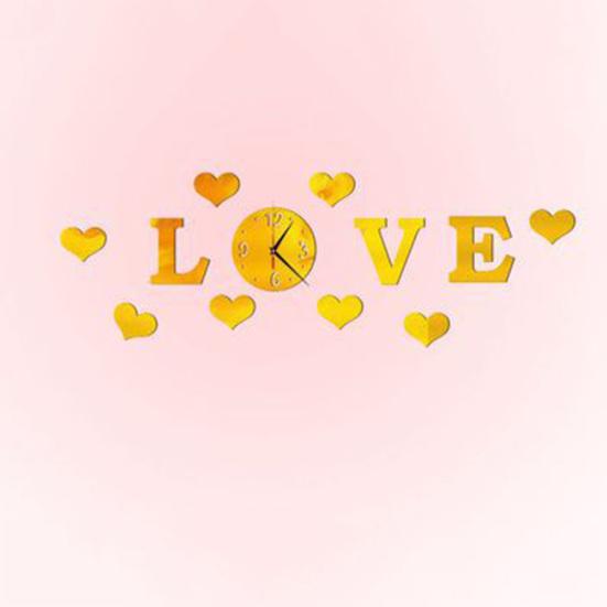 Mirror Effect 3D Clock Love Heart Wall Analog Sticker DIY Home