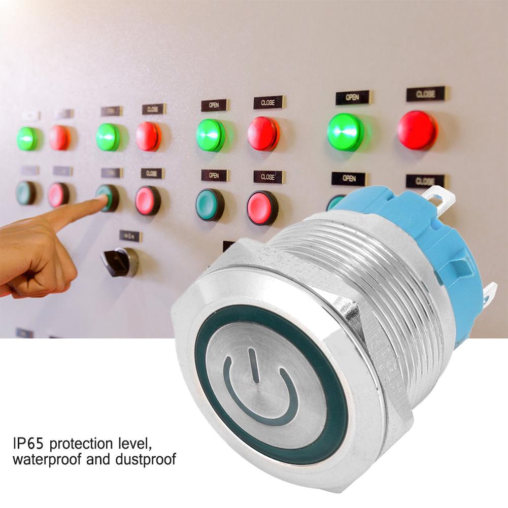 2PCS 4 Pin Push Button Switch 3 6VDC 22mm Flat Head Round Button Switch with Power Light Sign