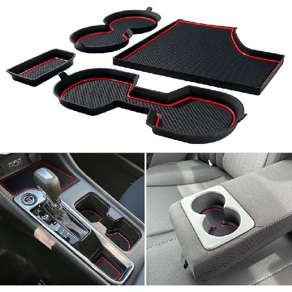 Cup Holder Erts Coaster For Nissan Sentra Accessories 2025 2024 Center Console Liners Silicone Cup Mat Pad Interior Decoration(4Pcs Sets,Red