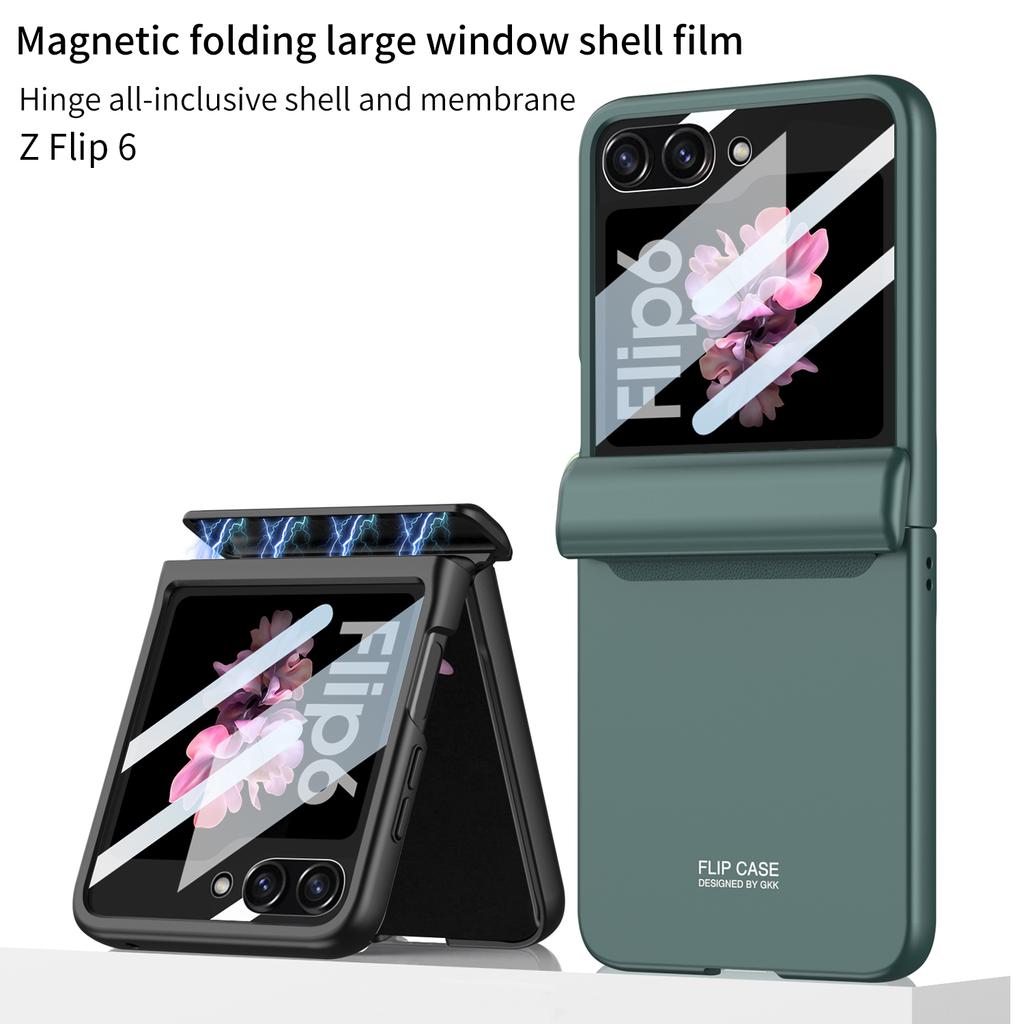 Funda rígida de PC con bisagra magnética para Samsung Galaxy Z Flip 6, 5 y 4, a prueba de golpes y con protector de pantalla pequeño.