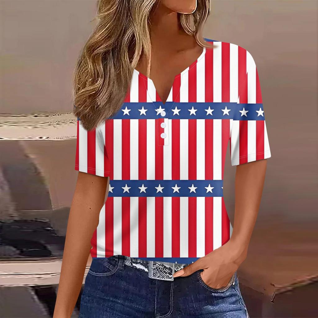 Women's T Shirt Tee Print Button Short Sleeve Daily Weekend Fashion Basic V- Neck Regular Top