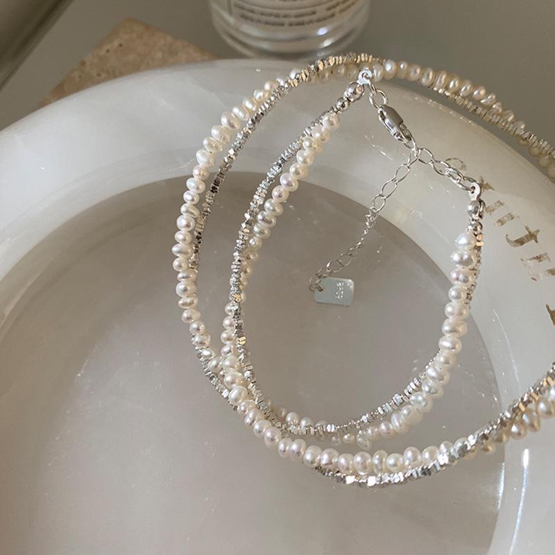 Double-Layer Silver Pearl Necklace: Retro, Versatile, Simple Clavicle Chain for Women