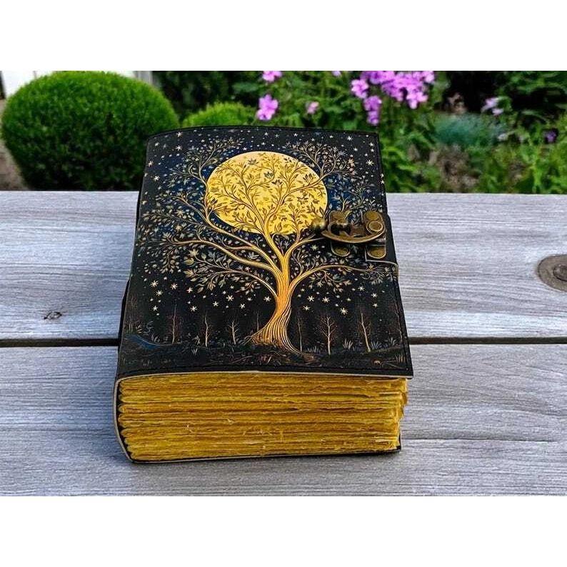 Large grimoire leather journal for women handmade tree of life journal