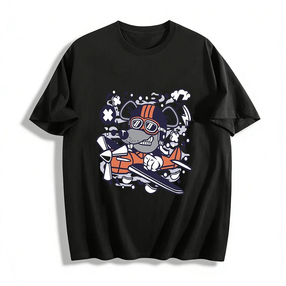 

Cartoon Mouse Pilot Graphic Tee Casual Cool Top For Men And Women Pure cotton T-shirt XXS