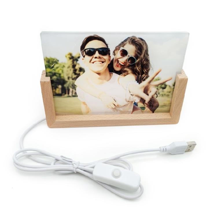 Clear Acrylic Display Picture Frame with LED Lighting Wood Base Heat Transfer Machines Sublimation Blank Photo Frame