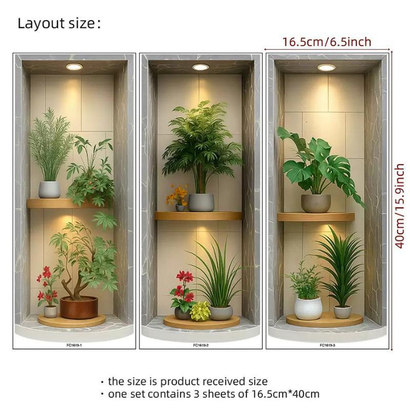 Adesivo da Parete Albero Verde 2D/3D Impermeabile Facile da Staccare Adesivo da Parete Pianta Autoadesivo Decorazione da Parete in PVC
