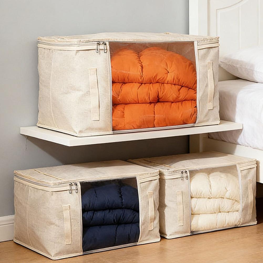 Foldable Clothing Storage Box with Transparent Viewing Window for Easy Organization and Quick Access to Bedding or Linens