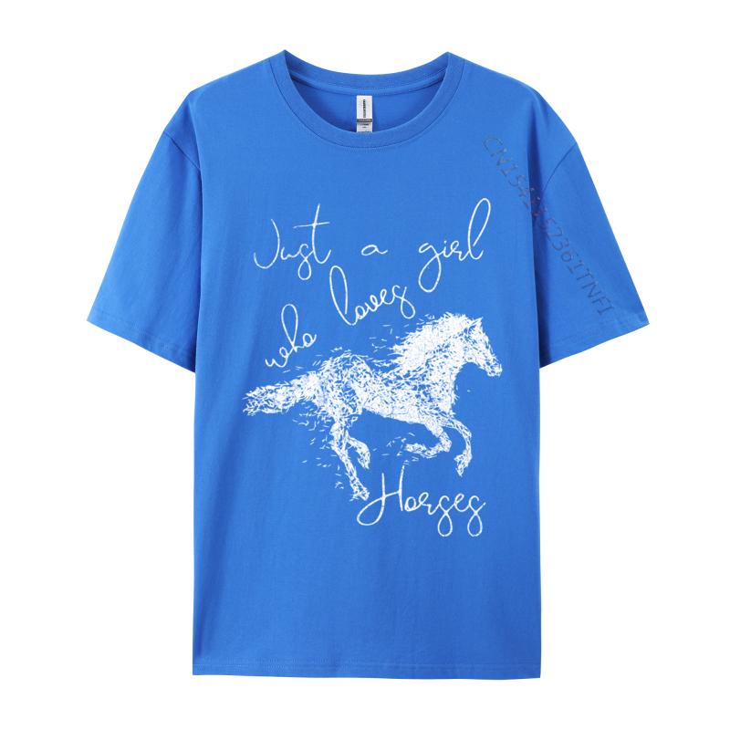 Just A Girl Who Loves Horses Jumping Horse White Silhouette TShirts Funny Tops Tees O Neck New Year Day Pure Cotton