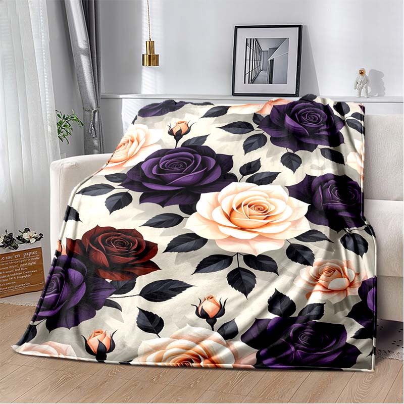 Pink Smile Face & Flower Print Flannel Blanket, Soft Cozy Warm Throw for Bed Sofa Couch, Lightweight All Season Plush Cover