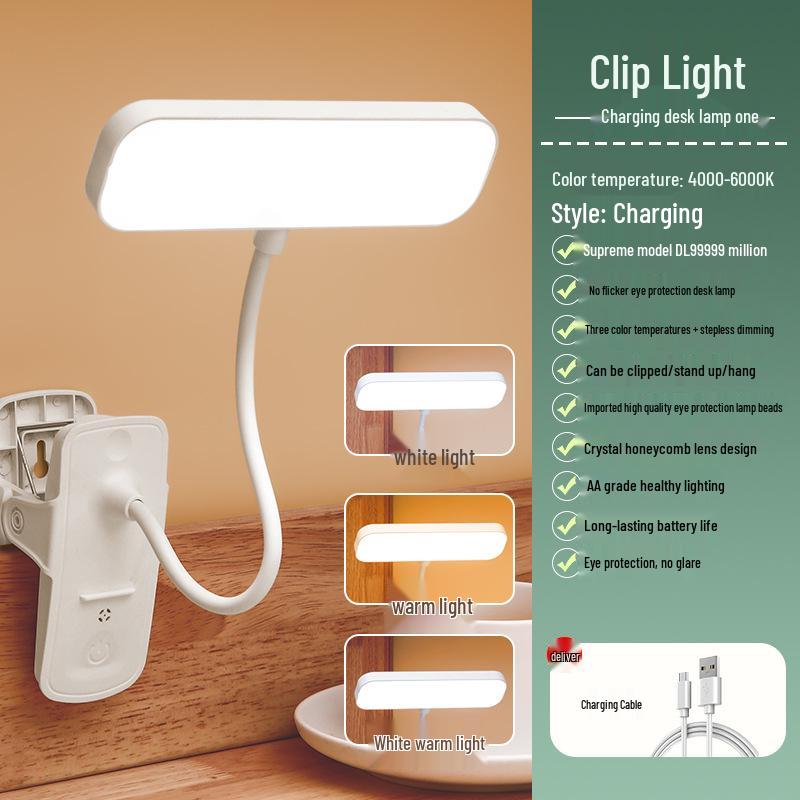 

Перезаряжаемая светодиодная настольная лампа-клипса с защитой глаз для студенческих общежитий и спален