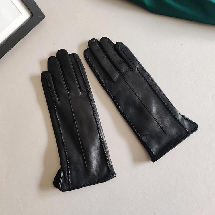 Women's Ladies Elegant Real Leather Wool Lining Winter Goat Skin Classical Touch Screen Casual Riding Warm Short Gloves