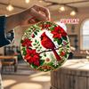 Vintage Red Cardinal Poinsettia Round Metal Tin Sign Christmas Wall Art Home Decor