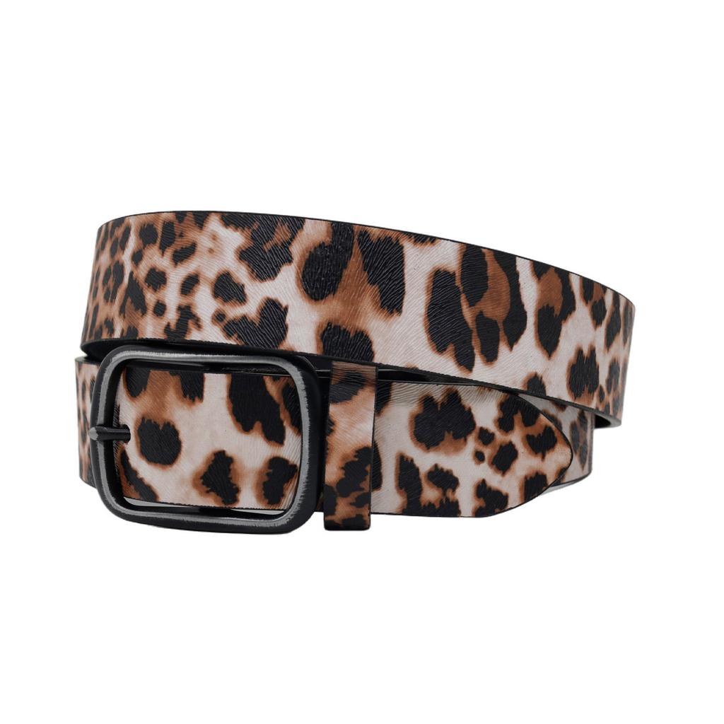 All Matching Leopard Pattern Belt for Women and Girl Simple Rectangle Buckle Waist Belt for Blouses Dresses and Coats