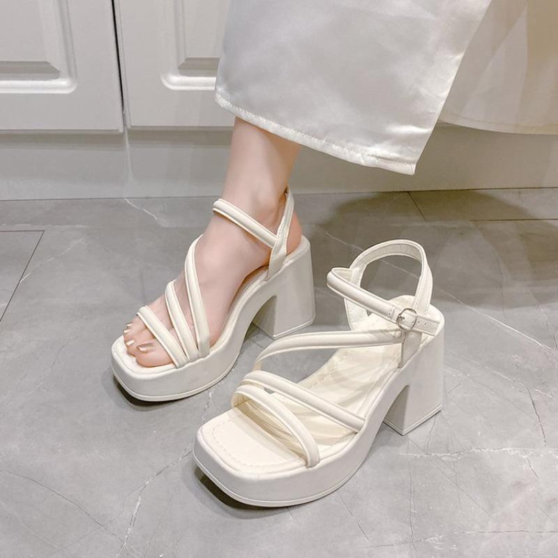 Large Size Platform Sandals New Small One-word Buckle Women's Shoes Thick Heel Heightening Sandals