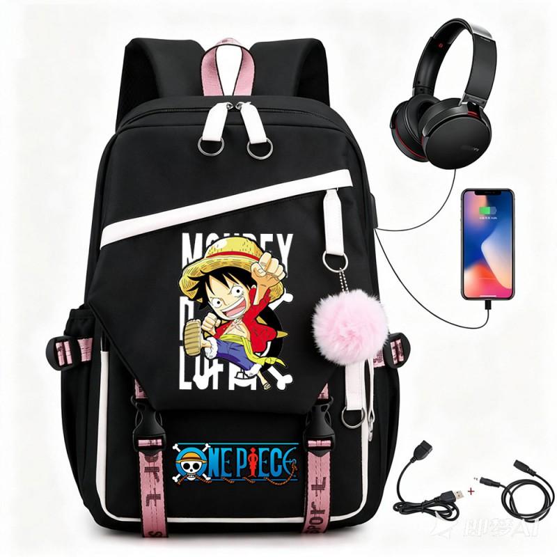 One Piece Chopper Luffy Anime Backpack School Travel USB Charging Large Capacity Canvas Bag Unisex