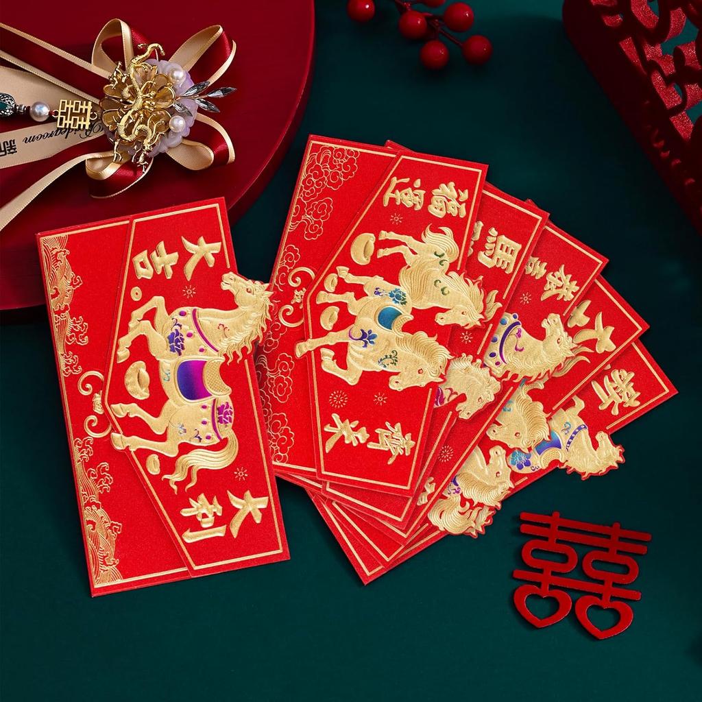 24Pcs Year of the Horse Chinese New Year Red Envelopes 2026 - Ideal for Cash and Co, Lunar Festival Envelope