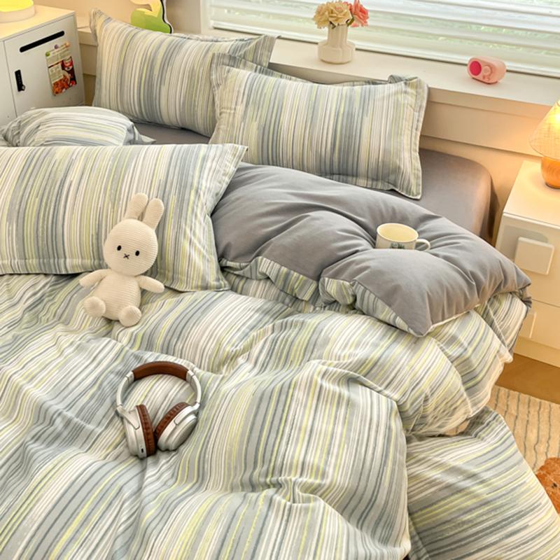 Colorful Striped Cotton Duvet Cover Boys Girls Bedroom Gray Thick Reversible Comforter Cover Single Queen Bedding No Pillowcase