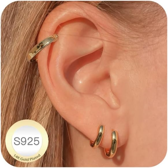 30 Paar klobige goldene Creolen für Damen, Multipack Schmuck für Geschenk | Mehrere Stile, zum Stapeln, leicht, 14K Gold-beschichtet, Hypoallergen,
