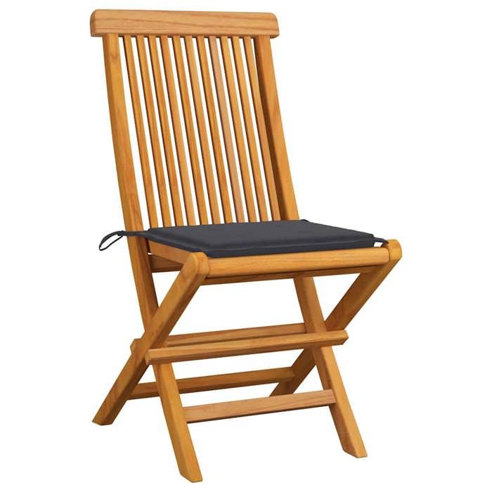 Chaises de jardin avec coussins - VIDAXL - Bois de teck - Anthracite - 4 pcs
