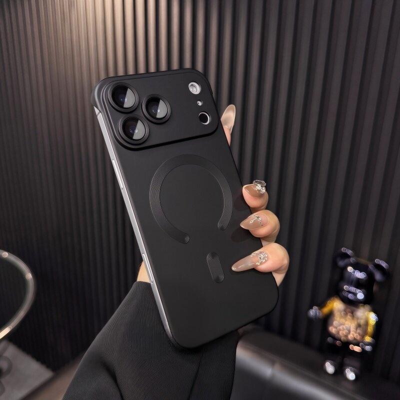 Thin Metallic Paint PC For  Magnetic Case For For Iphone 17 Air 16 1 14 13 Pro Max Plus Lens Protect Frameless Cooling Cover