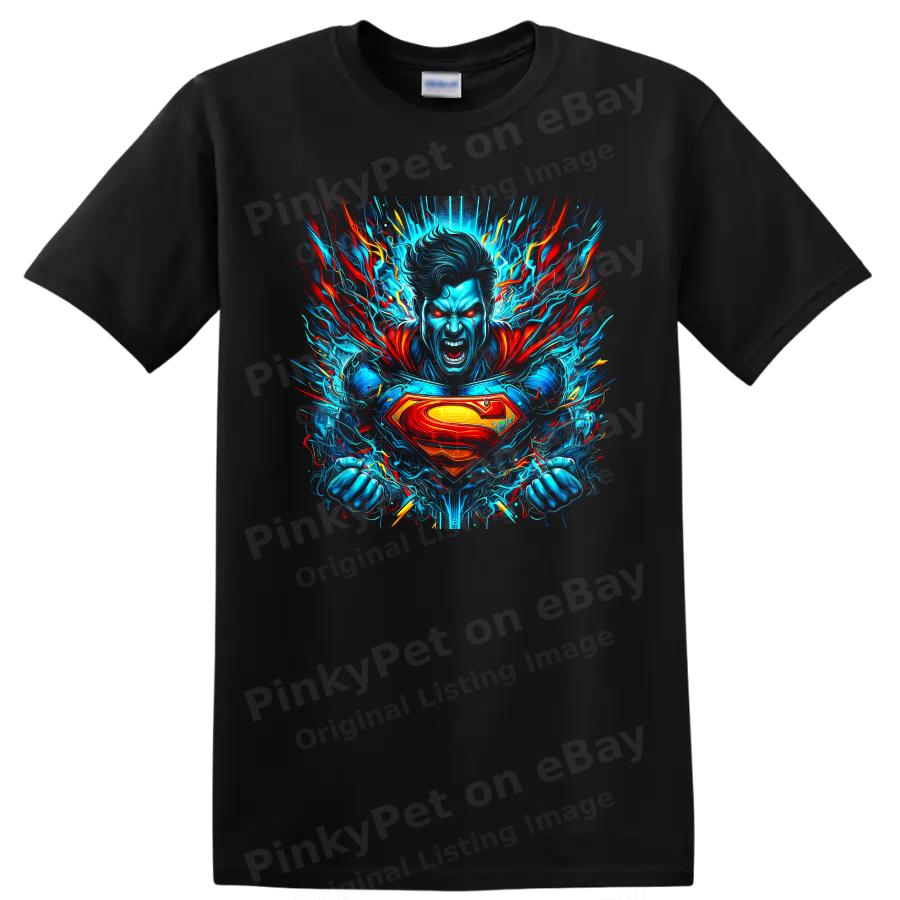 Superman T Shirt Neon Blue Red Energy Burst Hero Graphic Comic Art Tee Unisex