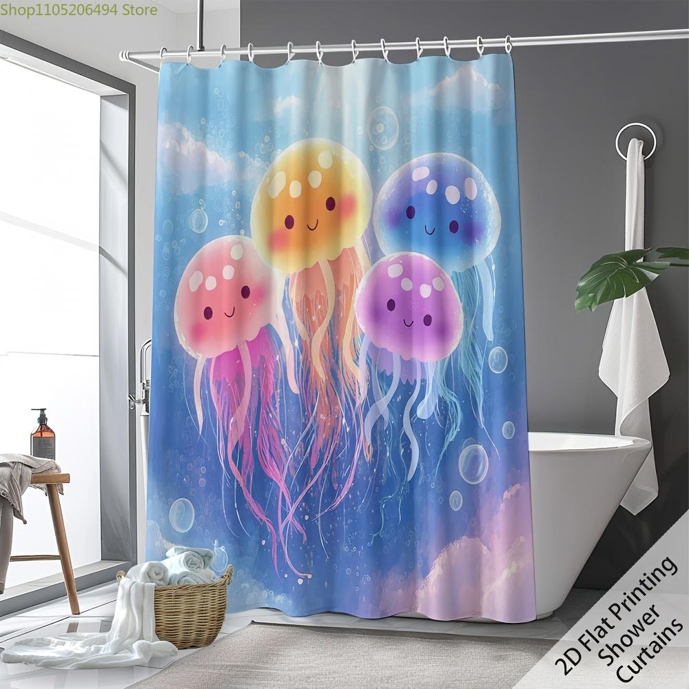 1pc 1pcs Jellyfish Shower Curtain Suitable for Bathroom Decor - Marine-Themed Jellyfish Pattern, Soft Texture with 12 Hooks, M